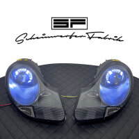 Headlight Conversion - Porsche 911 996.1 Boxster 986.1 Halogen - Bi-LED Panamera Style 4-Point Daytime Running Light - Painting Black