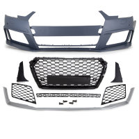 Sport Stoßstange vorne + Wabengrill Schwarz Glanz + Spoiler passt für Audi A4 B9 bj.15-19 nicht RS4