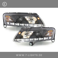 LED TAGFAHRLICHT Scheinwerfer passend f&uuml;r AUDI A6 4F 04-08 schwarz XENON
