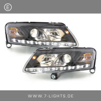 LED TAGFAHRLICHT Scheinwerfer passend f&uuml;r AUDI A6 4F 04-08 schwarz XENON