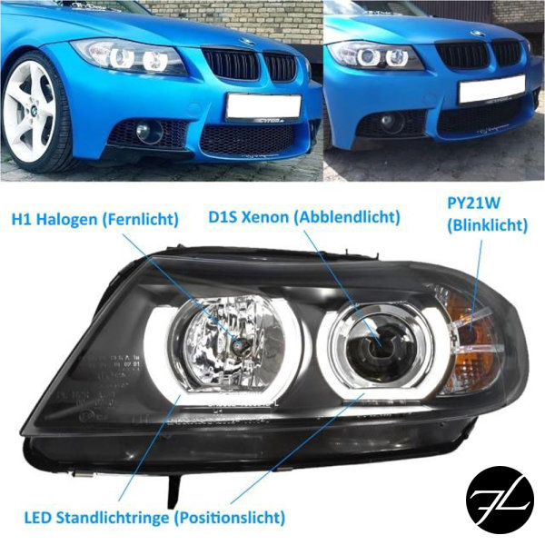 SATZ Xenon Scheinwerfer Schwarz D1S+TAGFAHRLICHT U-LED passt für BMW ,  429,95 €