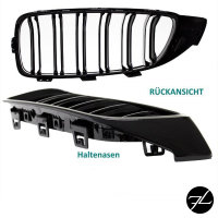 2x Kühlergrill Schwarz Glanz Doppelsteg +Emblemhalter passend für BMW 4er F32 F33 F36 auch  M4 + M alle Modelle