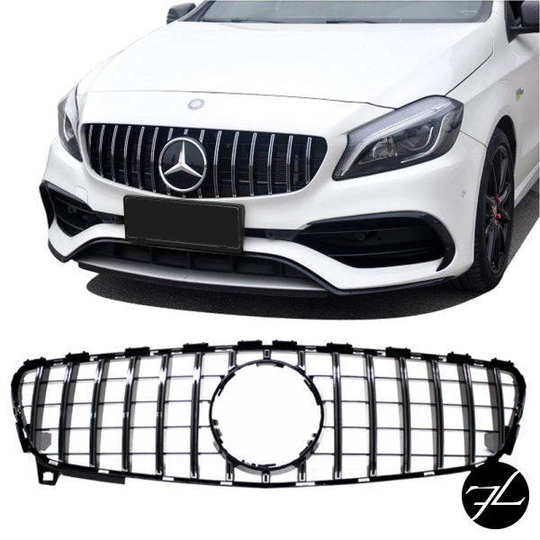 Facelift Kühlergrill Chrom Schwarz passend für Mercedes A-Klasse W176 Mopf 2015-2019 auf Sport -Panamericana GT