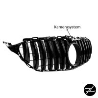 Kühlergrill Grill Schwarz Glanz mit Kamera passt für Mercedes C-Klasse W205 S205 2014-2018 auf Sport-Panamericana GT