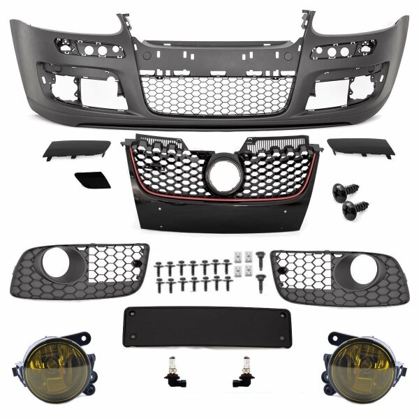 Stoßstange vorne + Nebelscheinwerfer Gelb für GTI + ABE + Montageset für Golf 5