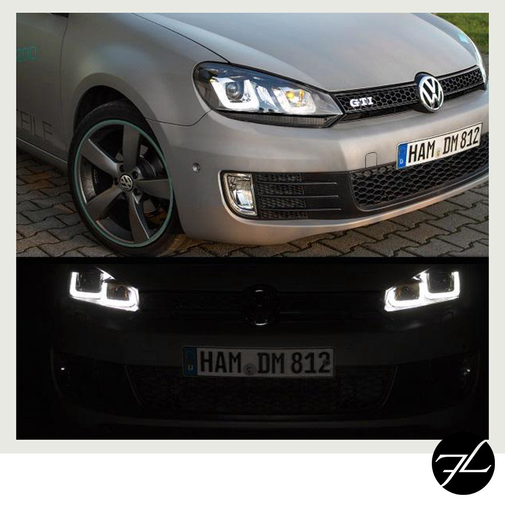 Scheinwerfer SET H7 Leiste Schwarz 3D LED U TFL passt für VW Golf