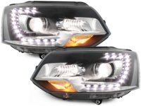LED Tagfahrlicht Scheinwerfer passend f&uuml;r VW T5 Facelift 09+ schwarz + OSRAM