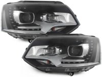 LED Tagfahrlicht Scheinwerfer passend f&uuml;r VW T5 Facelift 09-15 schwarz DEPO