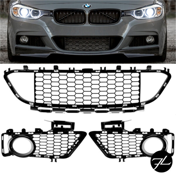 Stoßstangengitter Grill SET 3-teilig Schwarz glanz Shadow Line passt für BMW F30 F31 M-Paket /Performance 11-19